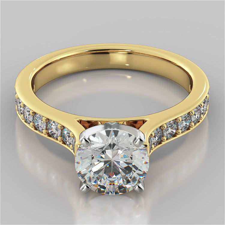 Lab Grown Diamond Round Cut Cathedral Style Channel Engagement Ring With Accents