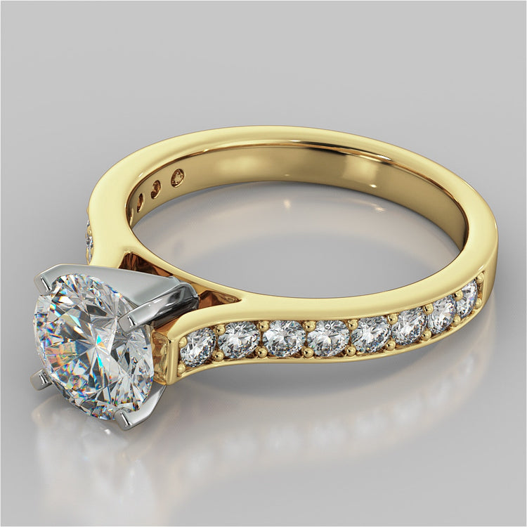 Lab Grown Diamond Round Cut Cathedral Style Channel Engagement Ring With Accents