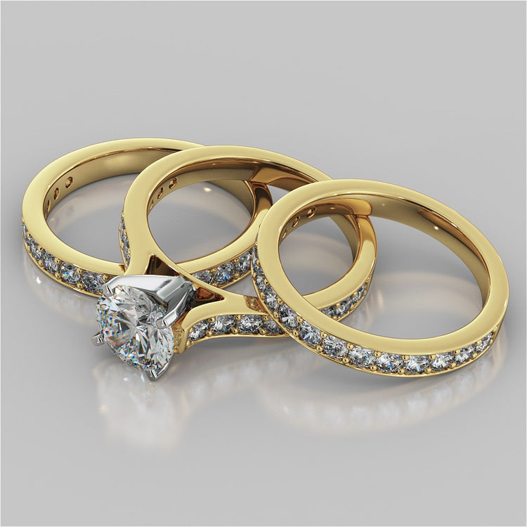 Lab Grown Diamond Round Cut Cathedral Style Channel Engagement Ring With Accents