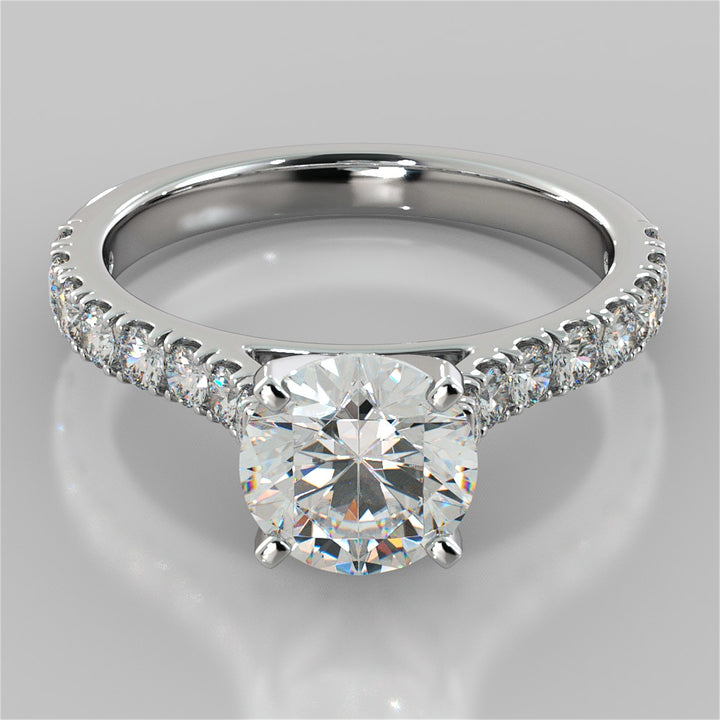 Round Cut Cathedral Scallop Style Engagement Ring With Accents