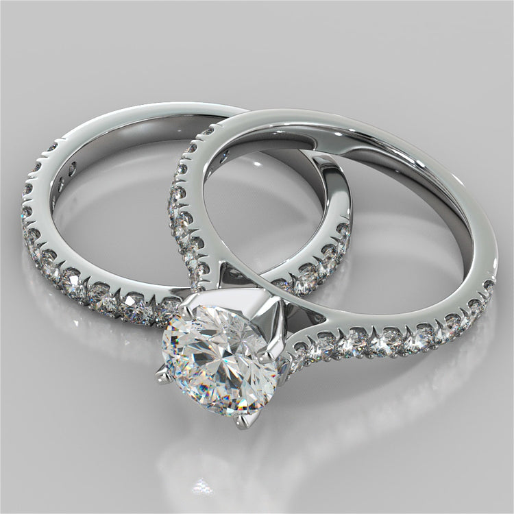 Lab Grown Diamond Round Cut Cathedral Scallop Style Engagement Ring With Accents