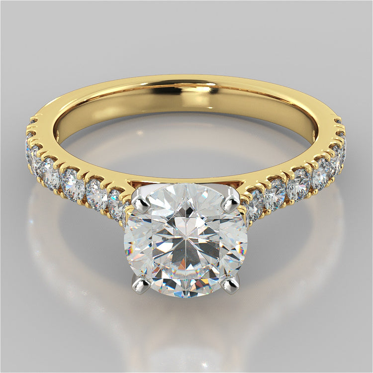 Lab Grown Diamond Round Cut Cathedral Scallop Style Engagement Ring With Accents