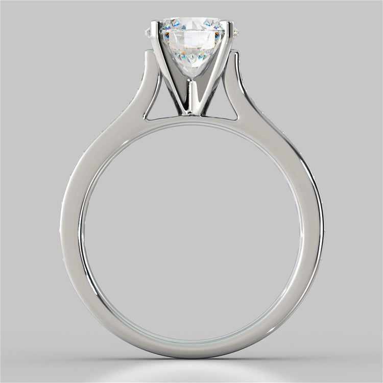 Round Cut Cathedral Style Channel Engagement Ring With Accents