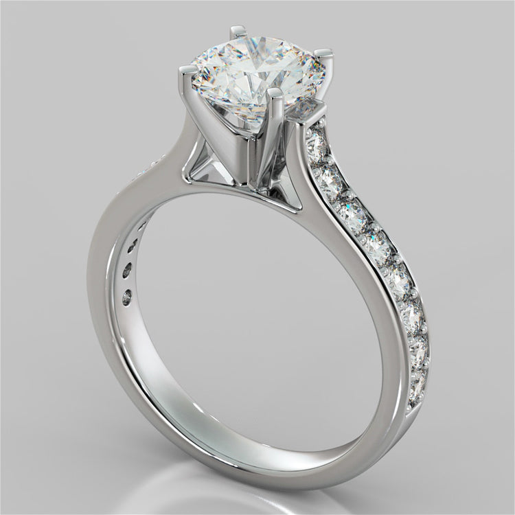 Lab Grown Diamond Round Cut Cathedral Style Channel Engagement Ring With Accents