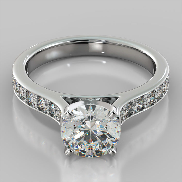 Lab Grown Diamond Round Cut Cathedral Style Channel Engagement Ring With Accents