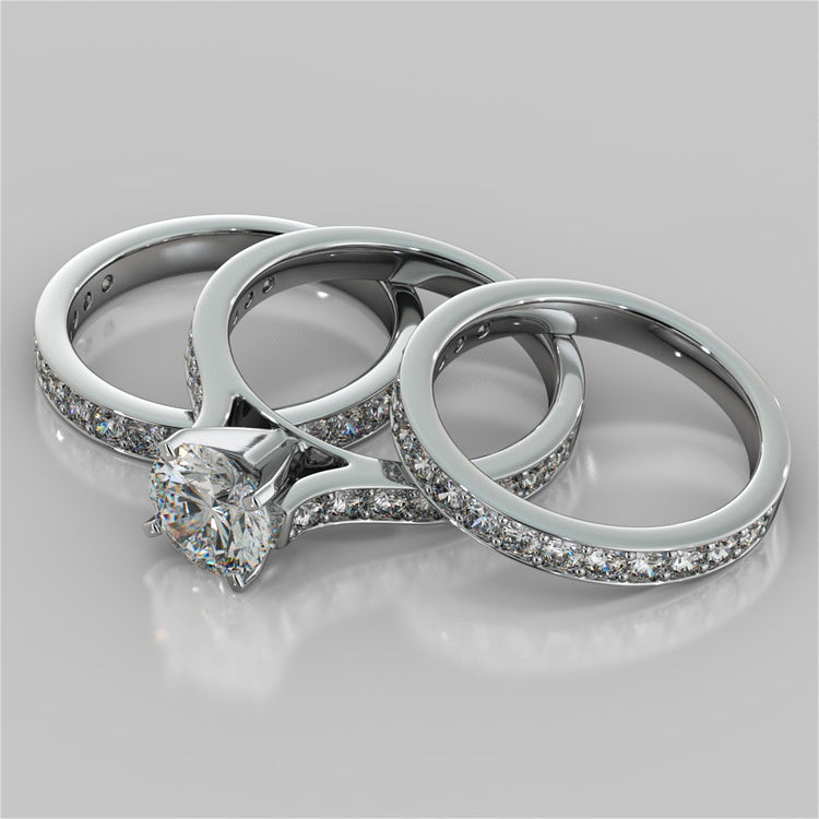 Lab Grown Diamond Round Cut Cathedral Style Channel Engagement Ring With Accents