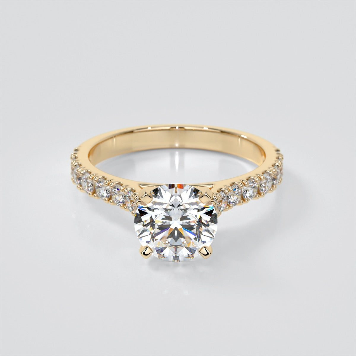 Round Cut Cathedral Scallop Style Engagement Ring With Accents