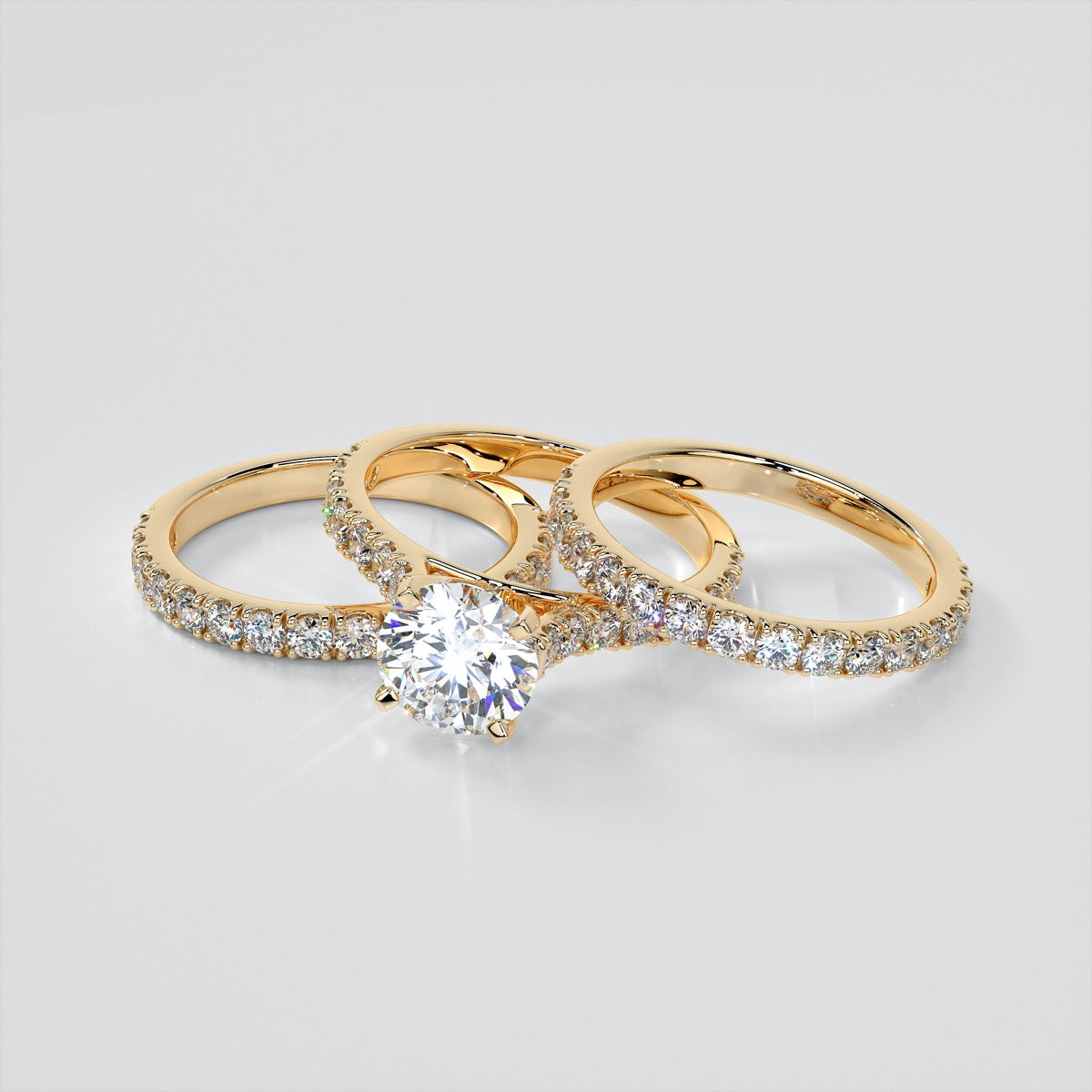 Round Cut Cathedral Scallop Style Engagement Ring With Accents