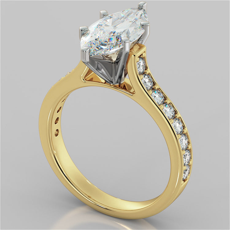 Lab Grown Diamond Marquise Cut Cathedral Style Channel Engagement Ring With Accents