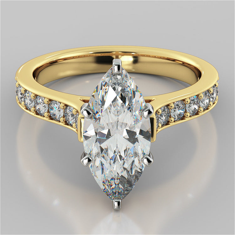 Lab Grown Diamond Marquise Cut Cathedral Style Channel Engagement Ring With Accents