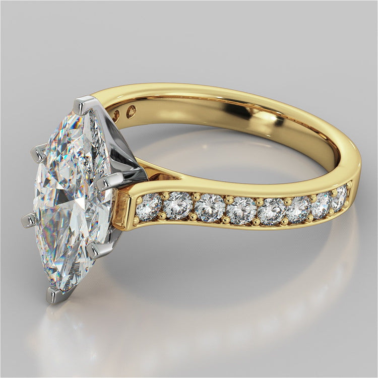 Lab Grown Diamond Marquise Cut Cathedral Style Channel Engagement Ring With Accents