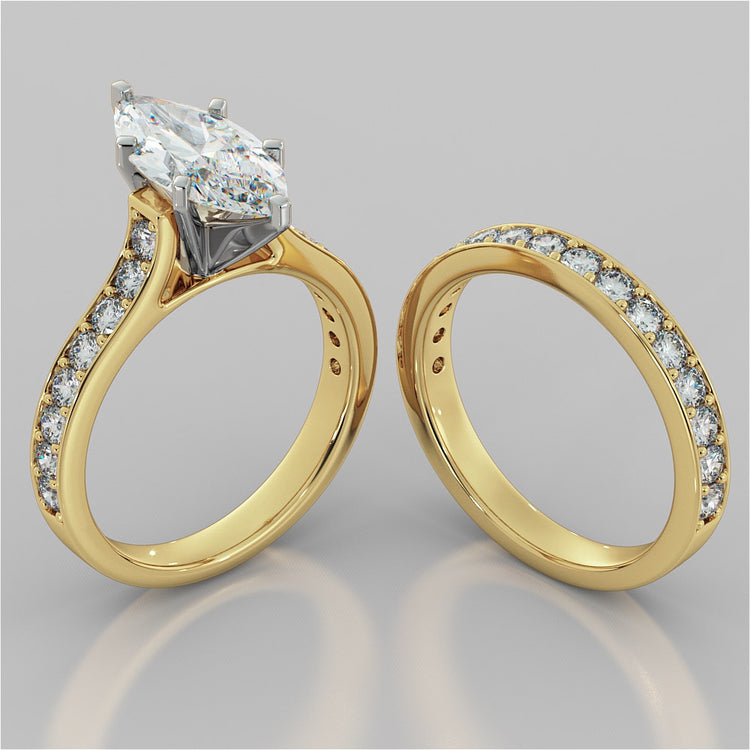 Marquise Cut Cathedral Style Channel Engagement Ring With Accents