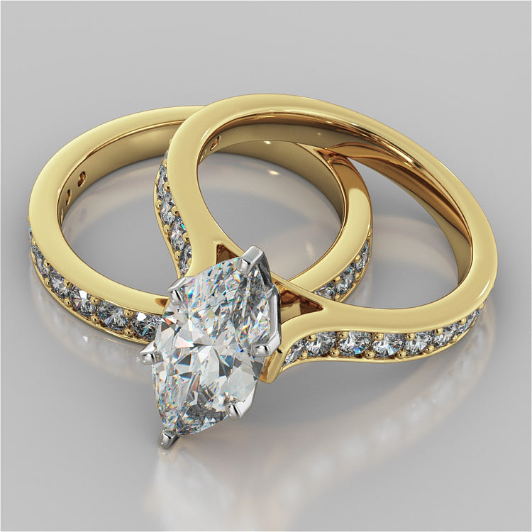 Lab Grown Diamond Marquise Cut Cathedral Style Channel Engagement Ring With Accents