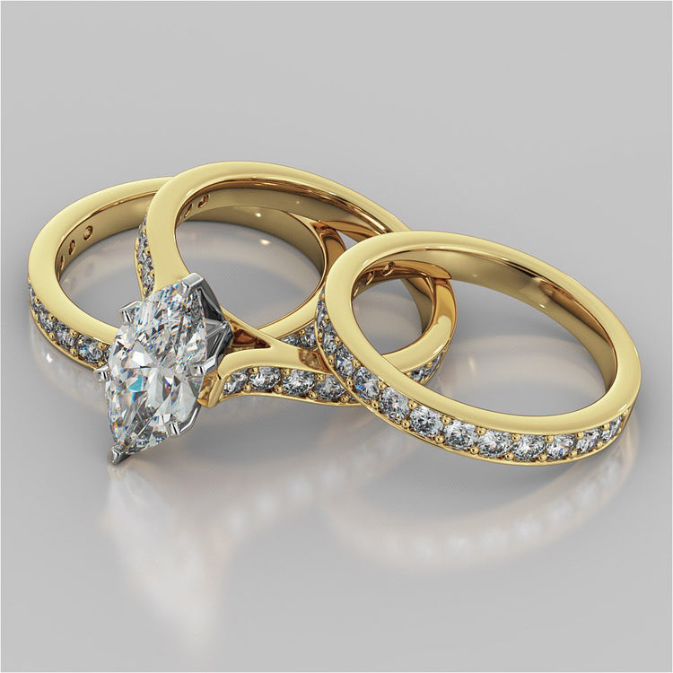 Marquise Cut Cathedral Style Channel Engagement Ring With Accents