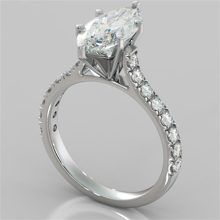 Marquise Cut Cathedral Scallop Style Engagement Ring With Accents