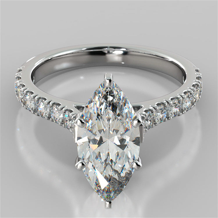 Lab Grown Diamond Marquise Cut Cathedral Scallop Style Engagement Ring With Accents