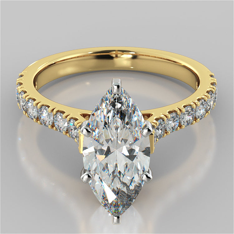 Lab Grown Diamond Marquise Cut Cathedral Scallop Style Engagement Ring With Accents