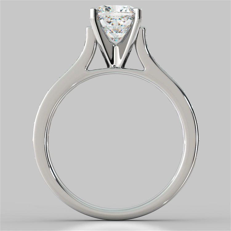 Lab Grown Diamond Cushion Cut Cathedral Style Channel Engagement Ring With Accents