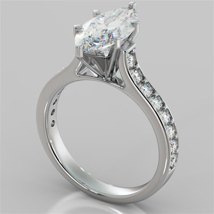 Marquise Cut Cathedral Style Channel Engagement Ring With Accents