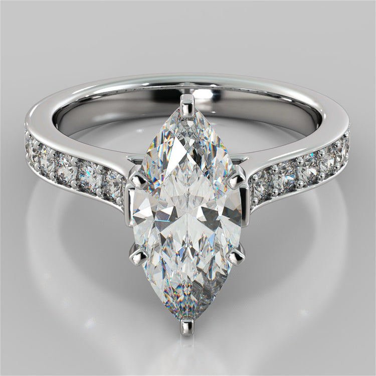 Marquise Cut Cathedral Style Channel Engagement Ring With Accents