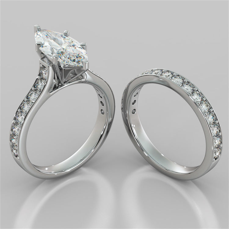 Marquise Cut Cathedral Style Channel Engagement Ring With Accents