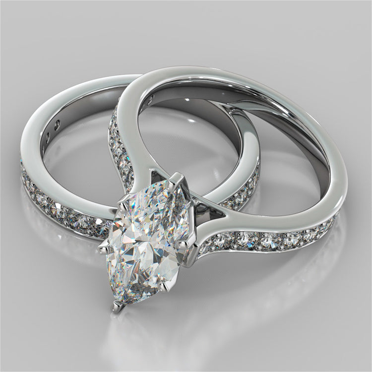 Marquise Cut Cathedral Style Channel Engagement Ring With Accents