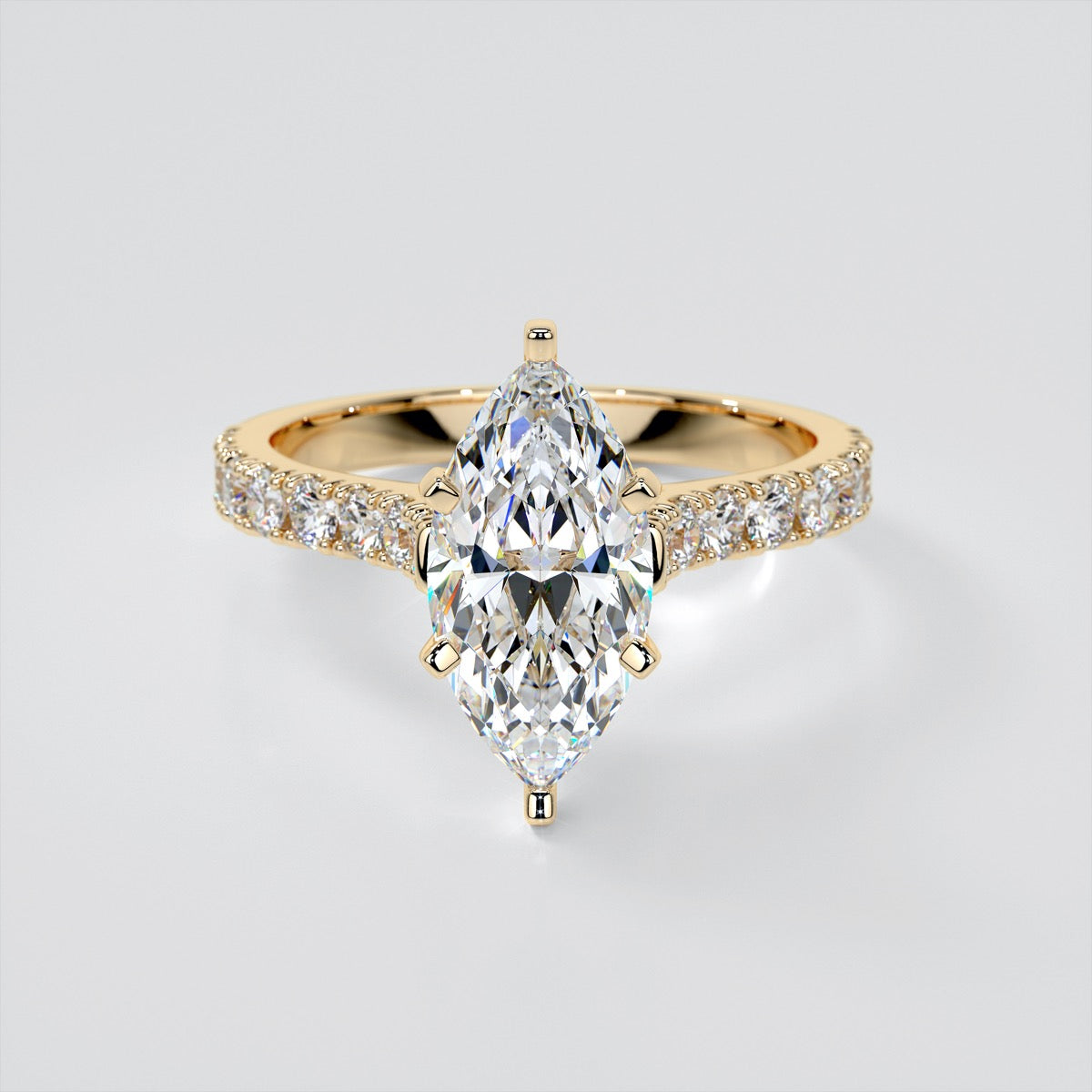 Marquise Cut Cathedral Scallop Style Engagement Ring With Accents