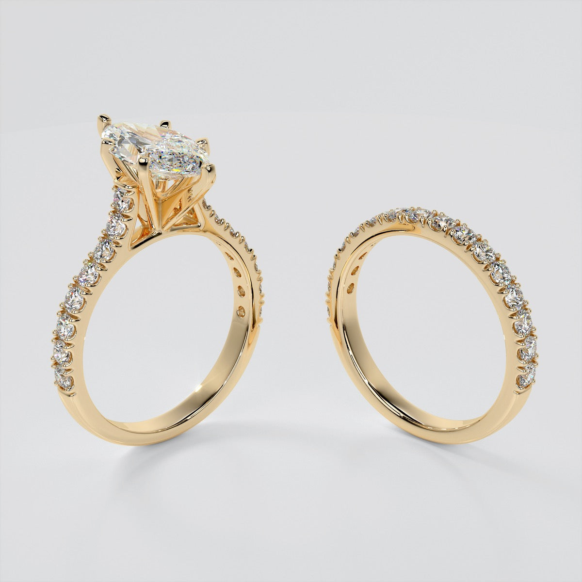 Marquise Cut Cathedral Scallop Style Engagement Ring With Accents