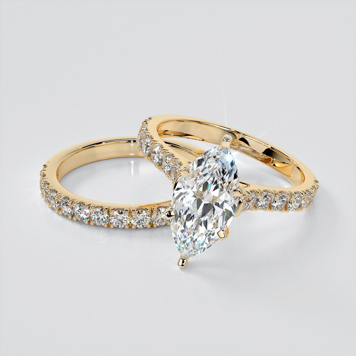 Marquise Cut Cathedral Scallop Style Engagement Ring With Accents