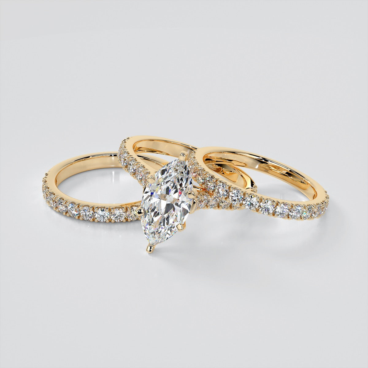 Marquise Cut Cathedral Scallop Style Engagement Ring With Accents