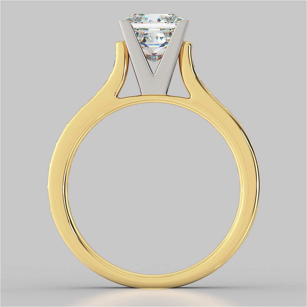Lab Grown Diamond Princess Cut Cathedral Style Channel Engagement Ring With Accents