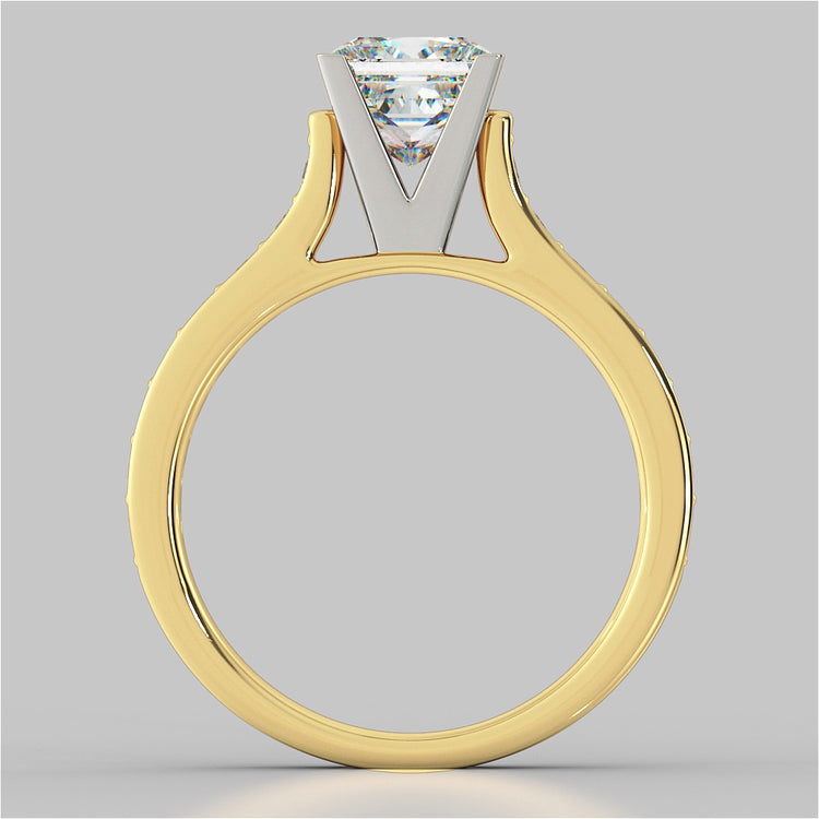 Princess Cut Cathedral Style Channel Engagement Ring With Accents