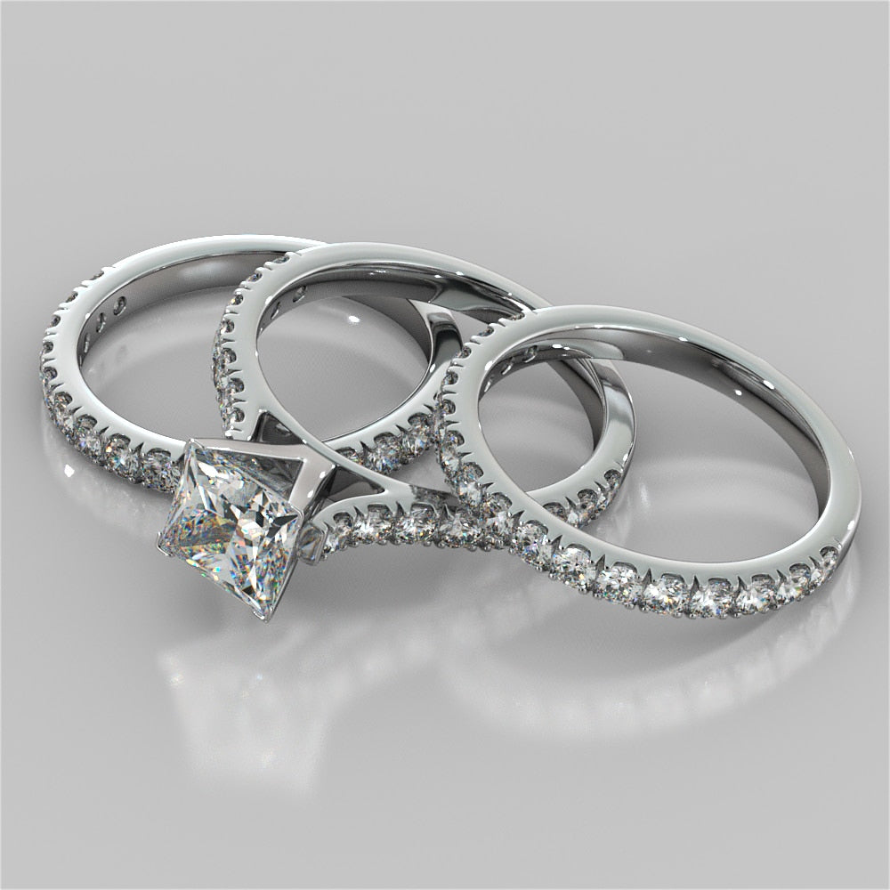 Princess Cut Cathedral Scallop Style Engagement Ring With Accents