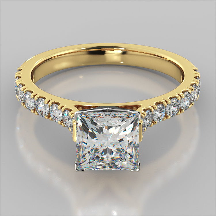 Lab Grown Diamond Princess Cut Cathedral Scallop Style Engagement Ring With Accents