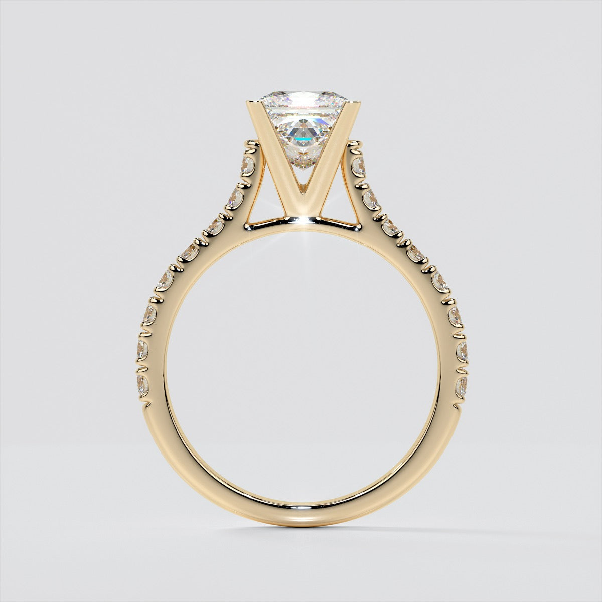 Princess Cut Cathedral Scallop Style Engagement Ring With Accents