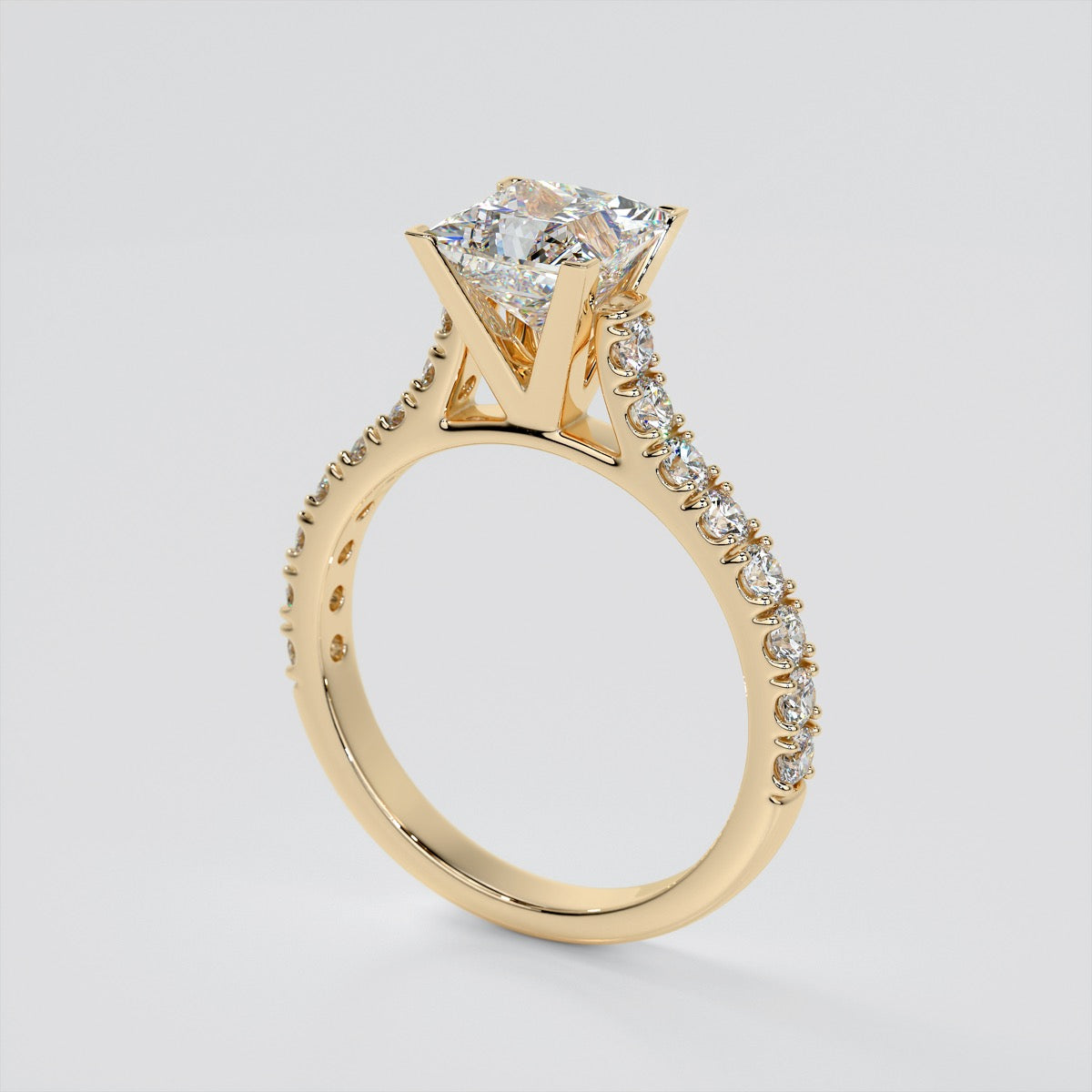 Princess Cut Cathedral Scallop Style Engagement Ring With Accents