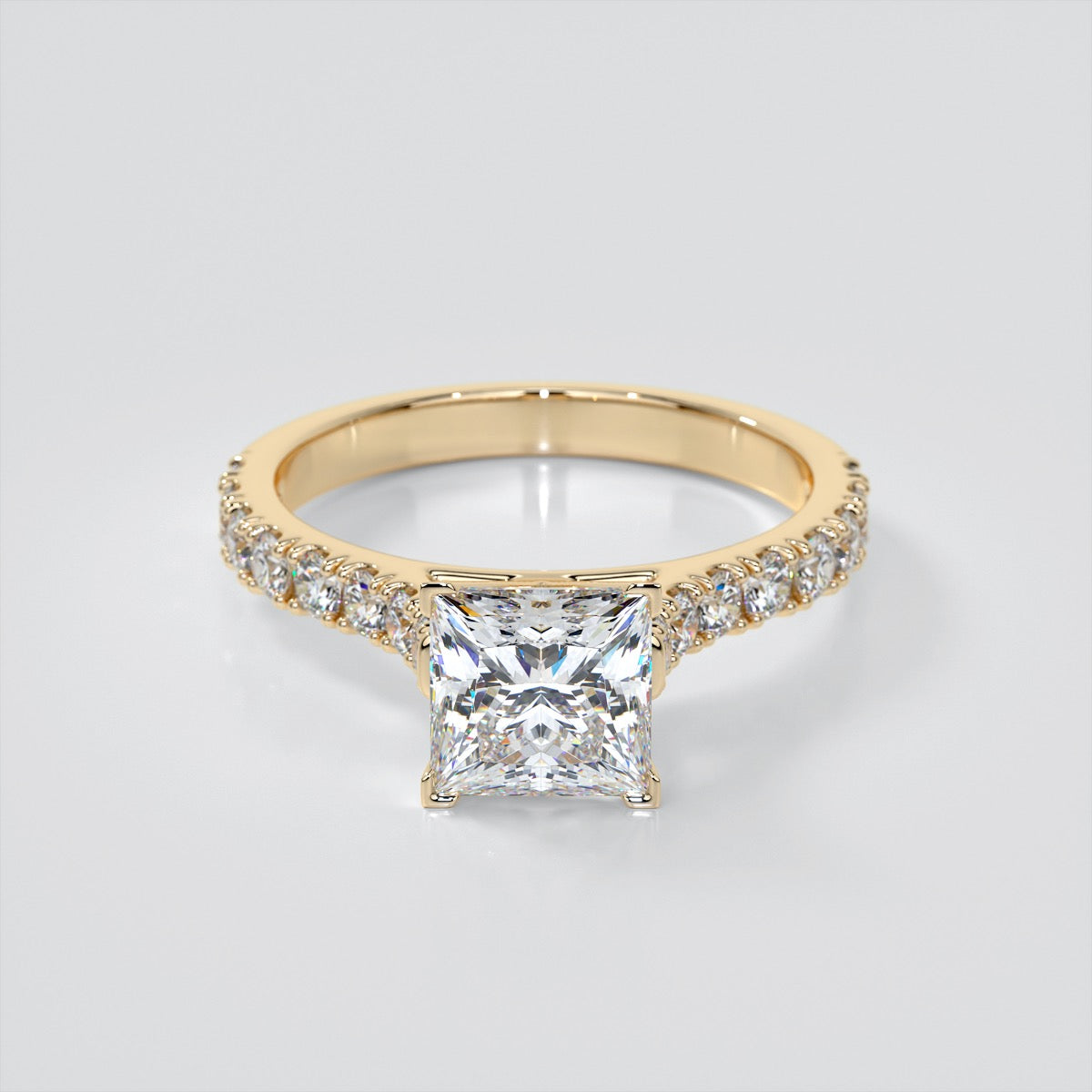 Princess Cut Cathedral Scallop Style Engagement Ring With Accents