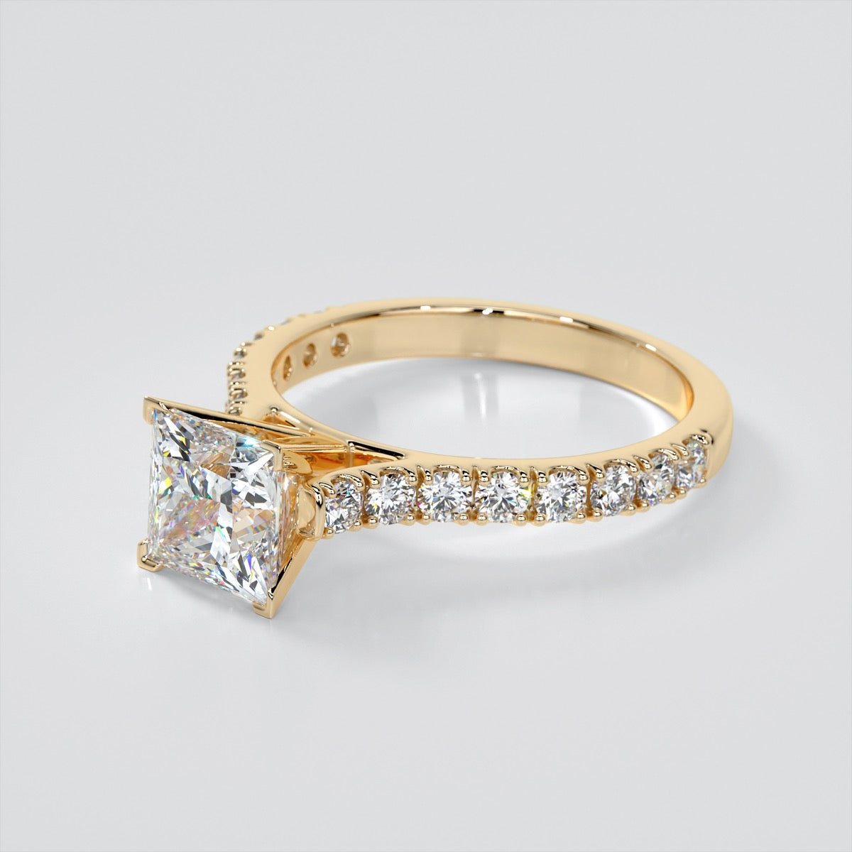 Princess Cut Cathedral Scallop Style Engagement Ring With Accents