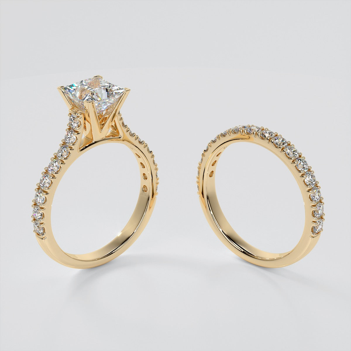 Lab Grown Diamond Princess Cut Cathedral Scallop Style Engagement Ring With Accents