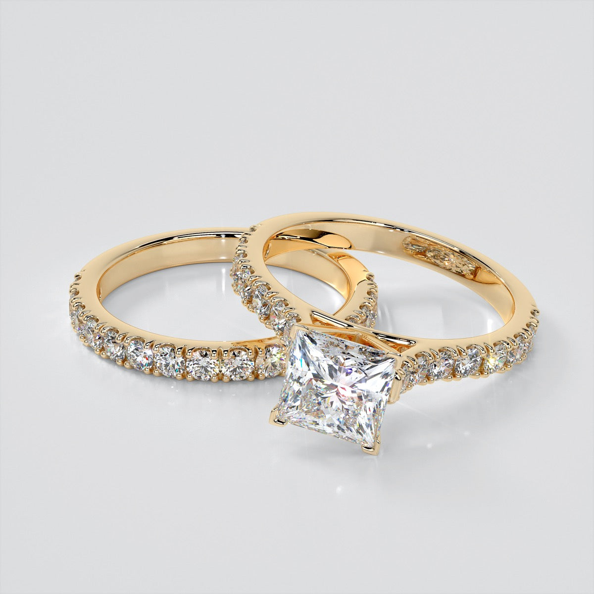 Princess Cut Cathedral Scallop Style Engagement Ring With Accents