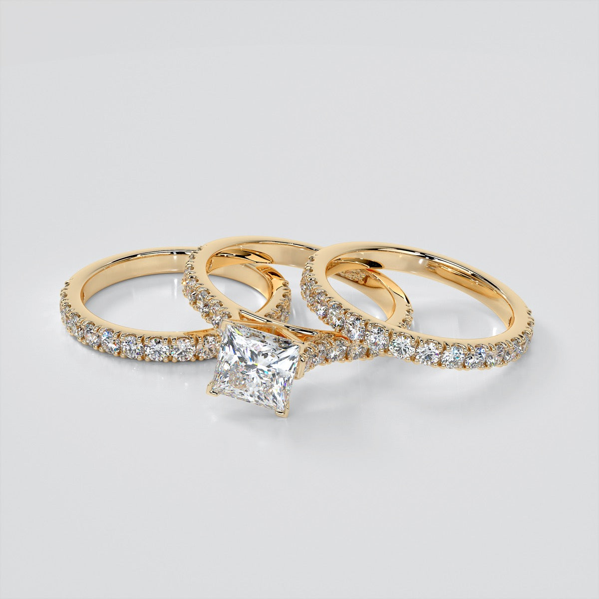 Princess Cut Cathedral Scallop Style Engagement Ring With Accents