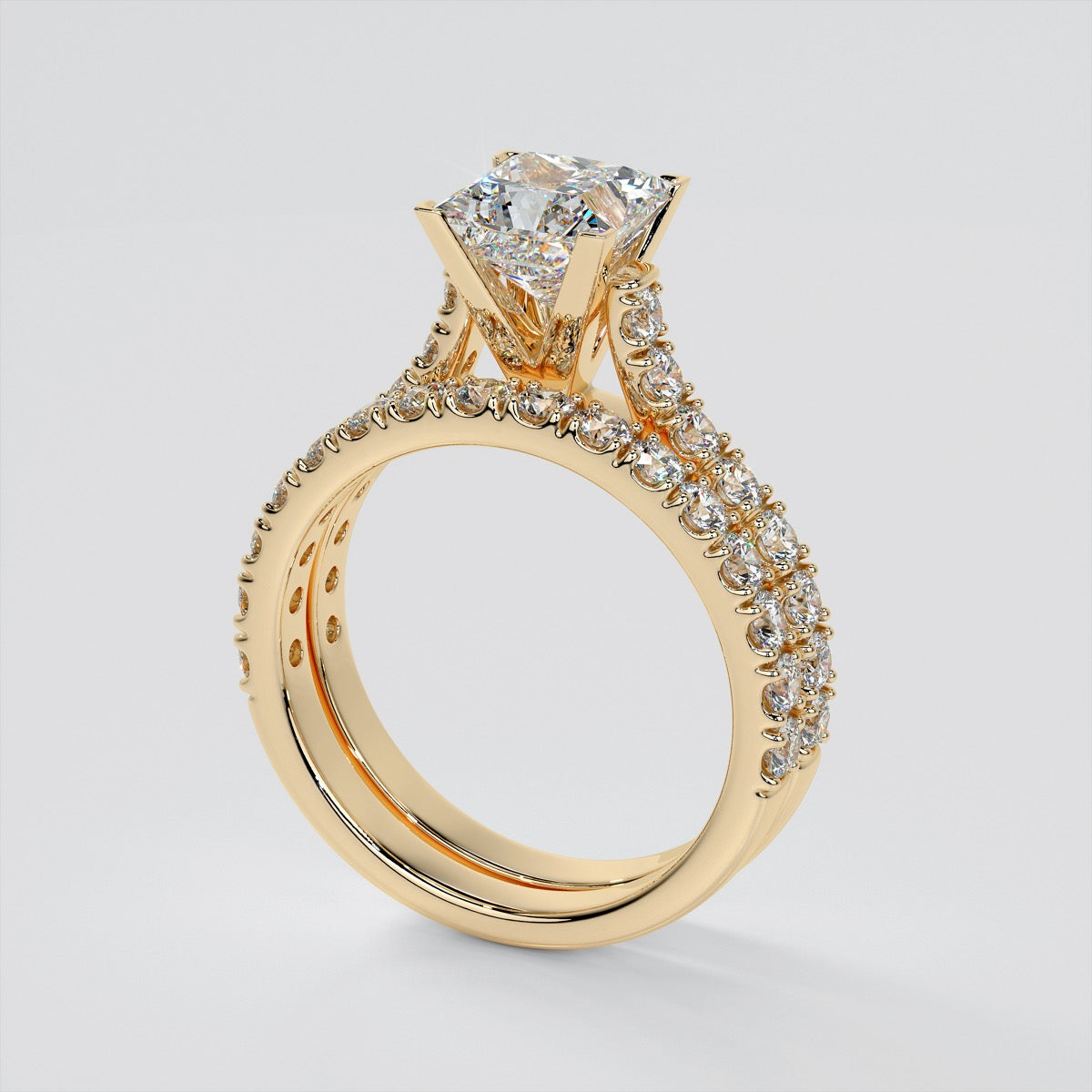 Princess Cut Cathedral Scallop Style Engagement Ring With Accents
