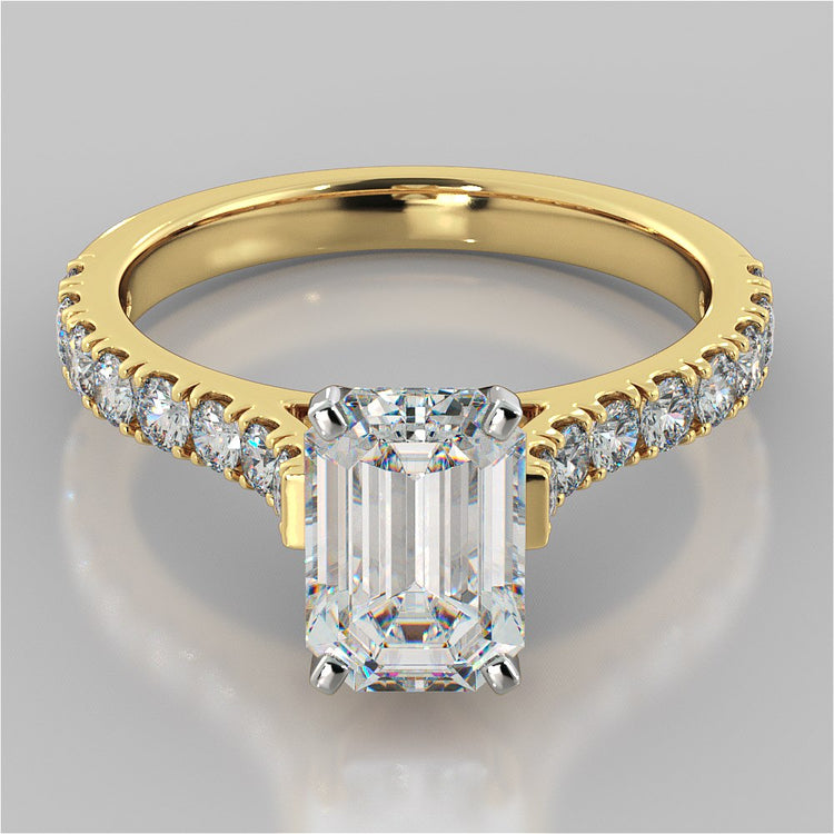 Lab Grown Diamond Emerald Cut Cathedral Scallop Style Engagement Ring With Accents