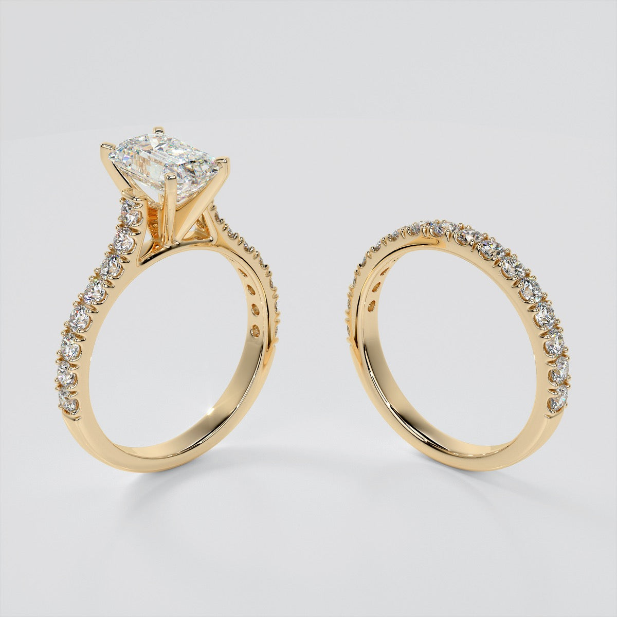 Emerald Cut Cathedral Scallop Style Engagement Ring With Accents