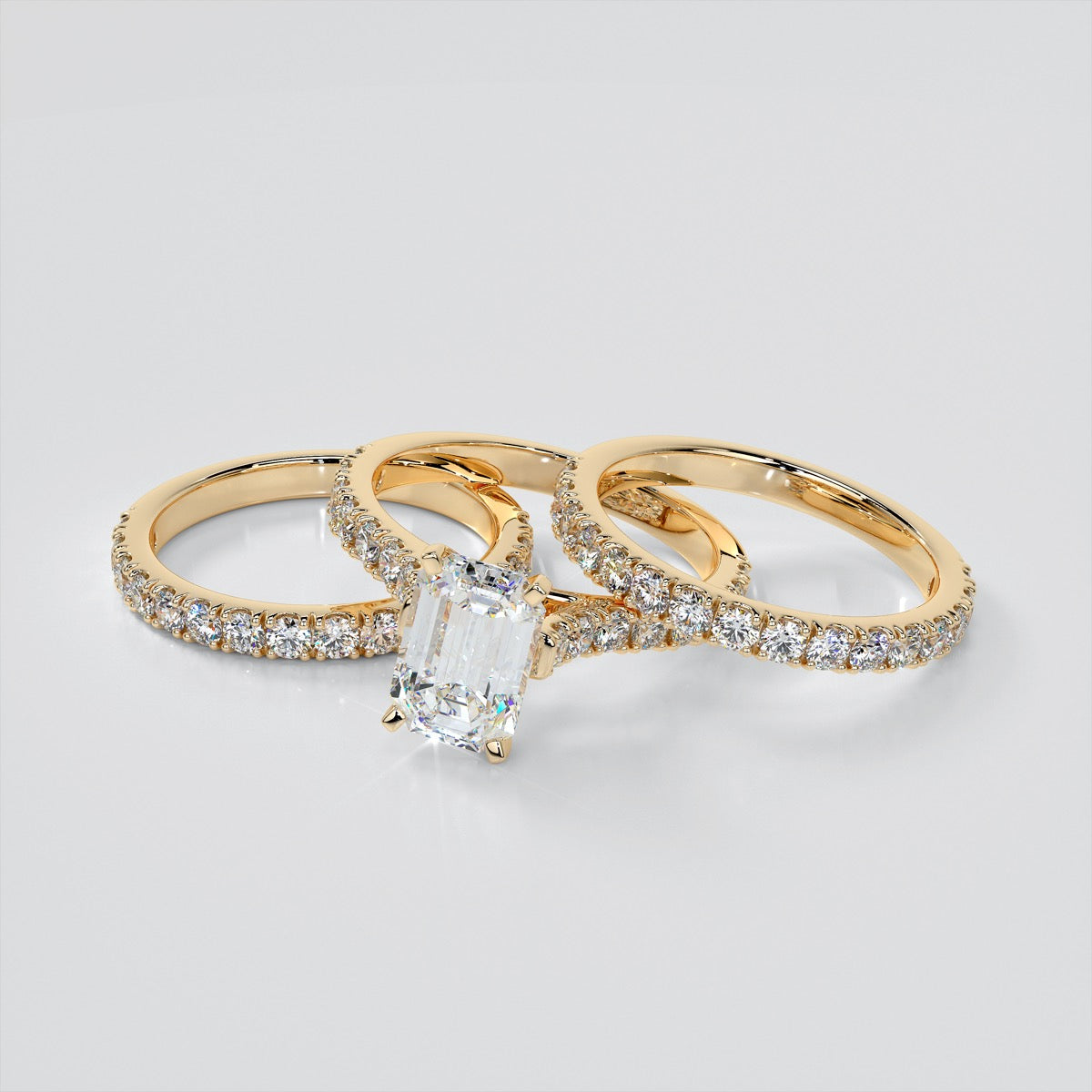 Lab Grown Diamond Emerald Cut Cathedral Scallop Style Engagement Ring With Accents