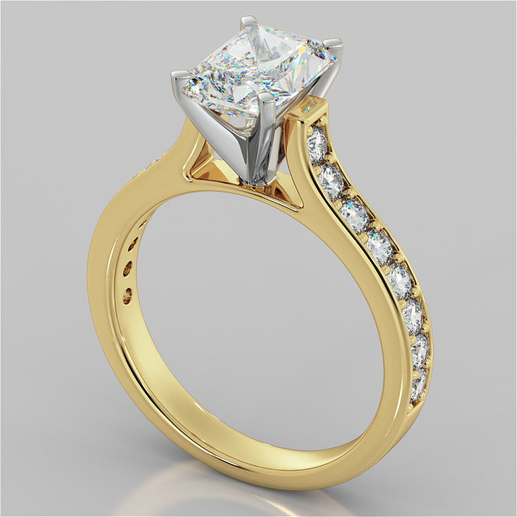 Lab Grown Diamond Radiant Cut Cathedral Style Channel-set Engagement Ring With Accents