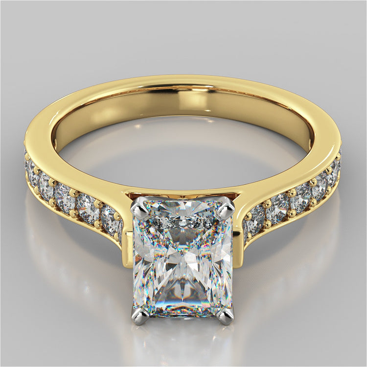 Lab Grown Diamond Radiant Cut Cathedral Style Channel-set Engagement Ring With Accents