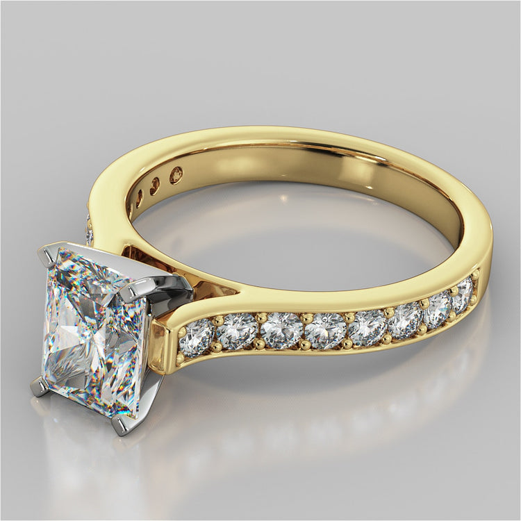 Lab Grown Diamond Radiant Cut Cathedral Style Channel-set Engagement Ring With Accents