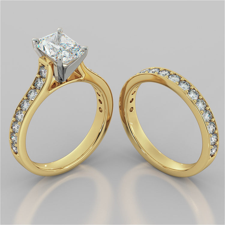 Radiant Cut Cathedral Style Channel-set Engagement Ring With Accents