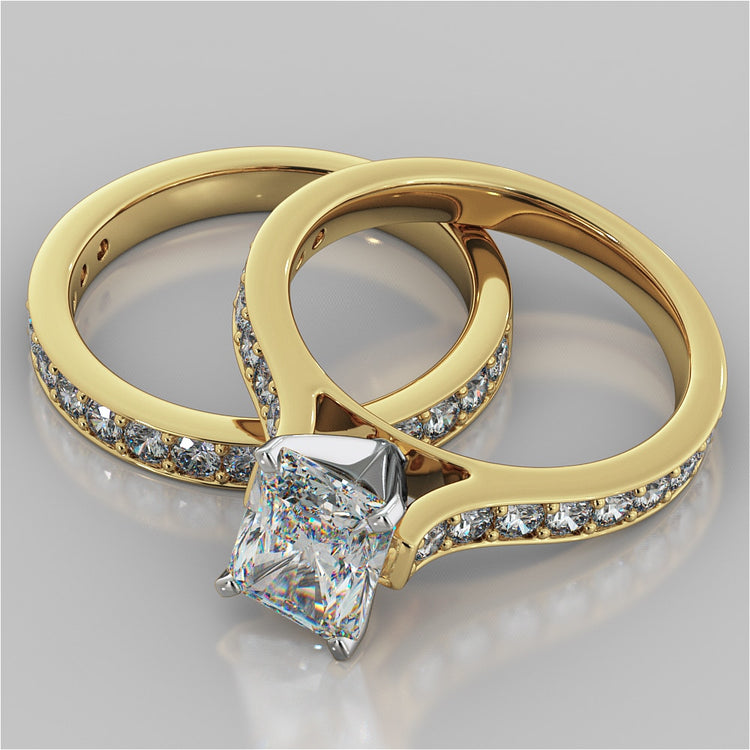 Lab Grown Diamond Radiant Cut Cathedral Style Channel-set Engagement Ring With Accents